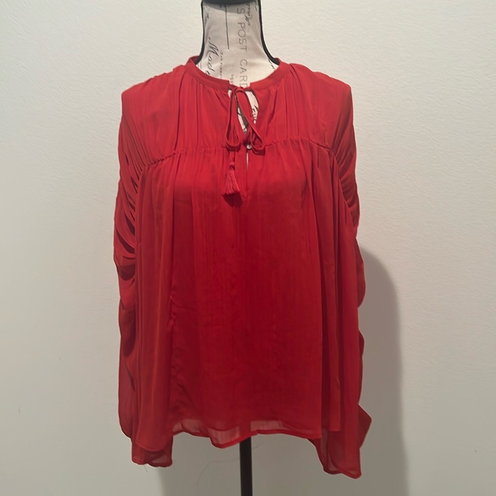 Daniel rainn long sleeve ruffle pleated red tunic blouse size M